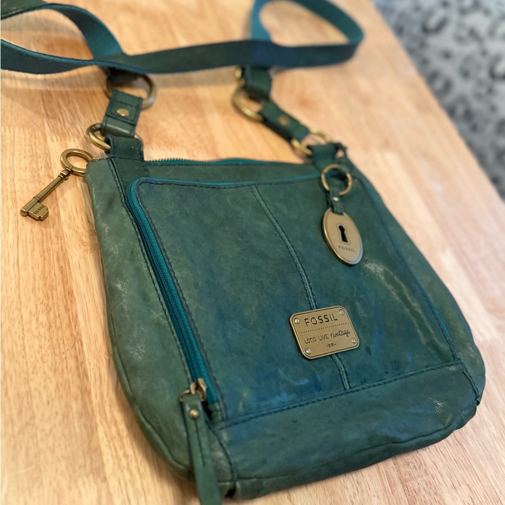 Fossil Teal Leather Crossbody Bag